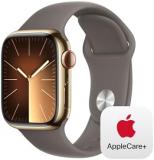 Apple Watch Series 9 [GPS + Cellular 41mm] Smartwatch with Gold Stainless Steel Case with Clay Sport Band M/L with AppleCare+ (2 Years)