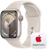 Apple Watch Series 9 [GPS + Cellular 41mm] Smartwatch with Starlight Aluminum Case with Starlight Sport Band S/M with AppleCare+ (2 Years)