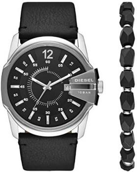 Diesel Mens Master Chief Three Hands 46mm Case Stainless Steel Watch with Leather Strap