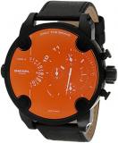 Diesel DZ7443 Reflective Blue/Red Chronograph Dial Black Leather Band Little Dad...