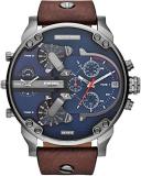 Diesel Men's 57mm Mr. Daddy 2.0 Quartz Stainless Steel and Leather Chronograph Watch, Color: Silver, Brown (Model: DZ7314)
