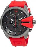 Diesel Men's Mega Chief Quartz Stainless Steel and Silicone Chronograph Watch, Color: Grey, Red (Model: DZ4427)