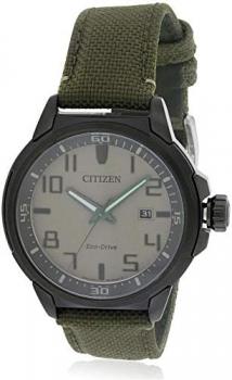 Citizen Eco-Drive Nude Dial SS Green Textile Quartz Men's Watch AW1465-14H