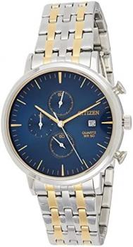 Citizen Stainless Steel Watch, Round Blue Dial Men's, Two Tone (Silver/Gold) Case and Band with Chronograph and Date Display, AN3614-54L