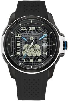 Citizen Men's Eco-Drive Star Wars Imperial Storm Trooper Black Ion Plated Stainless Steel Case Watch, Perforated Black Silicone Strap, Black Dial, 3 Hand (Model: AW1659-00W)