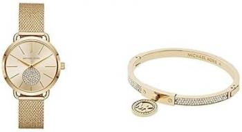 Michael Kors Women's Portia Gold-Tone Stainless Steel Watch Women's Gold-Tone Stainless Steel Pavé Hinged Bangle Bracelet