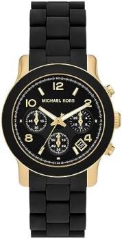 Michael Kors Runway Chronograph Gold-Tone Stainless Steel and Black Silicone Watch. SKU MK7385, Multi, Bracelet