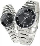 Citizen BJ6480-51E EM0400-51E Men's Women's Watch Pair Watch, Made in Japan, Eco Drive, Black,