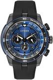 Citizen Watch Ecosphere Men's Quartz Watch with Blue Dial Chronograph Display and Black PU Strap CA4155-12L, Blue Dial, Strap