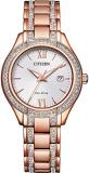 Citizen Womens Analogue Eco-Drive Watch with a Stone Set Bezel and a Stainless Steel Strap