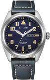 Citizen Men's Analogue Eco-Drive Watch with Leather Strap BM8560-45L, Blue, One Size, Strap.
