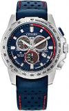 Citizen Men's Eco-Drive Promaster Land MX Sport Racer Chronograph Watch in Stainless Steel with Blue Leather Strap, Blue Dial (Model: BL5571-09L)