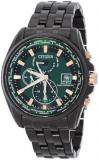 Citizen Perpetual Alarm World Time Eco-Drive GMT Green Dial Men's Watch AT9128-8...