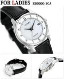 Citizen AS1060-11A ES0000-10A Unisex Wristwatch, Eco Drive, Radio Wave, Made in Japan, Thin, Leather Strap, White x Black