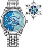 Citizen Women's Eco-Drive Disney Princess Frozen Crystal Watch and Pin Gift Set in Silver Stainless Steel Watch, Blue Dial (Model: FE7091-61W)