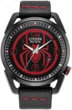 Citizen Men's Eco-Drive Marvel Miles Morales Black Ion Plated Stainless Steel Case with Black Leather Strap Watch,Black Dial,42mm (Model: AW1685-00W)