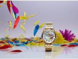 Citizen Eco-Drive Ladies' Disney Mickey Mouse Flowers "Thru the Mirror" Gold Stainless Steel Watch, 3-Hand, 36mm (Model: FE7093-57W)