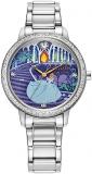 Citizen Women's Eco-Drive Disney Princess Cinderella Crystal Watch and Pin Gift Set in Silver Stainless Steel Watch, Blue Dial (Model: FE7041-51W)