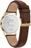 Citizen Eco-Drive Special Edition Disney 100 Mickey Mouse Fan Fare Gold Stainless Watch and Pin Box Set, Brown Leather Strap (Model: AW1783-43W)