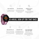 Garmin Forerunner 165 Music GPS Running Smartwatch (Berry-Lilac) Bundle with Charger Stand and USB Charging Cable and Earbud Headphones (3 Items)