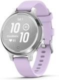 Garmin 010-02891-01 Lily 2 Active Smartwatch Silver with Purple Jasmine Silicone Band Bundle with Workout Cooling Sport Towel and Deco Essentials Wearable Commuter Front and Rear Safety Light