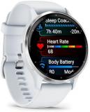 Garmin Venu 3 Advanced Fitness and Health Tracker GPS Smartwatch, 14 Days Battery Life with Silver Stainless Steel Bezel and 45mm Whitestone Case & Silicone Band 1.4 Inch AMOLED Touch Screen Display