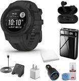 Garmin Instinct 2S Standard Edition Smart Watch Graphite + Wireless Headphones + Watch Charging Stand + USB Car/Wall Adapter + 6Ave Cleaning Kit + Workout Towel (010-02563-10)