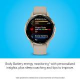 Garmin Venu 3S Soft Gold Stainless Steel Bezel 1.2-Inch AMOLED Touchscreen Display Smart Watch with 41mm French Gray Case and Silicone Band