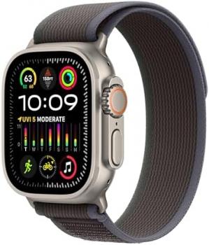 Apple Watch Ultra 2 [GPS + Cellular, 49mm] Titanium Case with Blue/Black Trail Loop, S/M (Renewed)