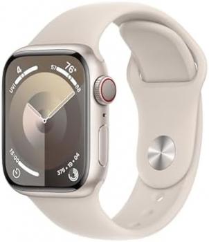 Apple Watch Series 9 (GPS + Cellular 41mm) Starlight Aluminum Case with Starlight Sport Band, S/M (Renewed)