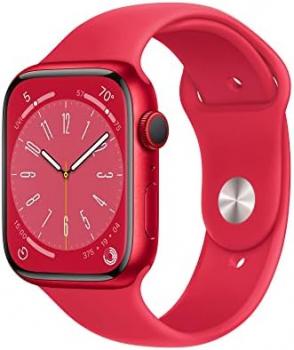 Apple Watch Series 8 [GPS + Cellular, 45mm] - (PRODUCT)Red Aluminum Case with Red Sport Band, S/M (Renewed)