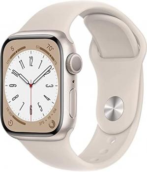 Apple Watch Series 8 [GPS, 45mm] - Starlight Aluminum Case with with Starlight Sport Band, S/M (Renewed)