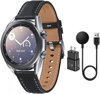 SAMSUNG Galaxy Watch 3 Stainless Steel (41mm) SpO2 Oxygen, Sleep, GPS Sports + Fitness Smartwatch, IP68 Water Resistant, International Model - No S Pay SM-R850 (Fast Charge Cube Bundle, Silver)