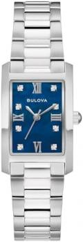 Bulova Ladies Quartz Dress Classic Watch, Silver-Tone Stainless Steel Bracelet, Blue Dial, 3 Hand (Style: 96P262)