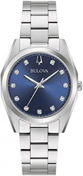 Bulova Japanese Quartz Women's Analog Watch with Stainless Steel Strap 96P229, Blue, Classic