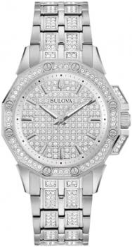 Bulova Ladies' Crystal Octava Stainless Steel 3-Hand Quartz Watch, Crystal Bezel and Dial Style: 96L305