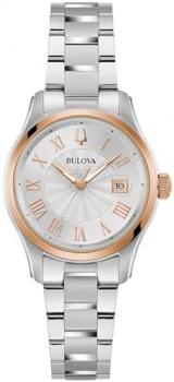 Bulova Ladies Classic Mini Wilton 3-Hand Quartz Silver Stainless Steel Watch, Day Date, 29mm