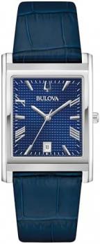 Bulova Men's Classic Sutton 3-Hand Calendar Blue Leather Strap, Patterned Dial, Sapphire Crystal, 29 x 41mm Style: 96B442