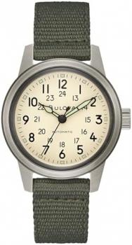 Bulova Men's Military Hack Automatic Black PVD-Coated Stainless Steel Case and Green Nylon Strap Watch, Ivory Dial Style:98A307