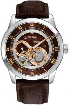 Bulova Men's Classic Sutton 4-Hand Automatic Watch, 24-Hour Sub Dial, Open Aperture, Self-Winding, Exhibition Caseback, Double Curved Mineral Crystal, Luminous Hands, 42mm