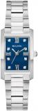 Bulova Ladies Quartz Dress Classic Watch, Silver-Tone Stainless Steel Bracelet, Blue Dial, 3 Hand (Style: 96P262)