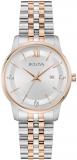 Bulova Ladies Quartz Dress Classic Watch, Two-Tone Stainless Steel Bracelet, Silver-White Dial, 3 Hand, Calendar (Style: 98P236)