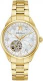 Bulova Ladies Automatic Dress Classic Sutton Watch, Gold-Tone Stainless Steel Bracelet, White Dial, Hack Feature, 42 Hour Power Reserve (Style: 97P182)