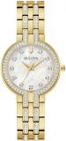Bulova-Ladies' Crystal Gold-Tone Stainless Steel Box Set with White Mother-of-Pearl Dial 3-Hand Quartz-Watch and MOP Crystal Accent Hearts Pendant-Necklace, 30mm Style:98X138