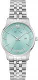 Bulova Ladies Quartz Dress Classic Watch, Silver-Tone Stainless Steel Bracelet, Aqua Dial, Calendar Style: 96P259