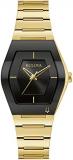 Bulova Ladies' Modern Gemini Gold Stainless Steel 3-Hand Quartz Watch, Black Dial Style:97L164