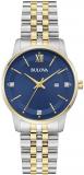 Bulova Ladies Classic 3-Hand Diamond Quartz Two Tone Stainless Steel Watch, Blue Dial Style:98P233