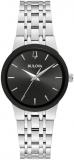Bulova Ladies' Modern Stainless Steel 3-Hand Quartz Watch, Black Dial Style: 96L299