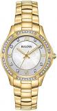 Bulova Ladies' Crystal Stainless Steel 3-Hand Quartz Watch, White Mother-of-Pearl Dial
