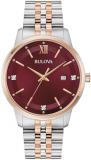 Bulova Men's Quartz Dress Classic Watch, Two-Tone Stainless Steel Bracelet, Burgundy Dial, 3 Hand, Date (Style: 98D191)